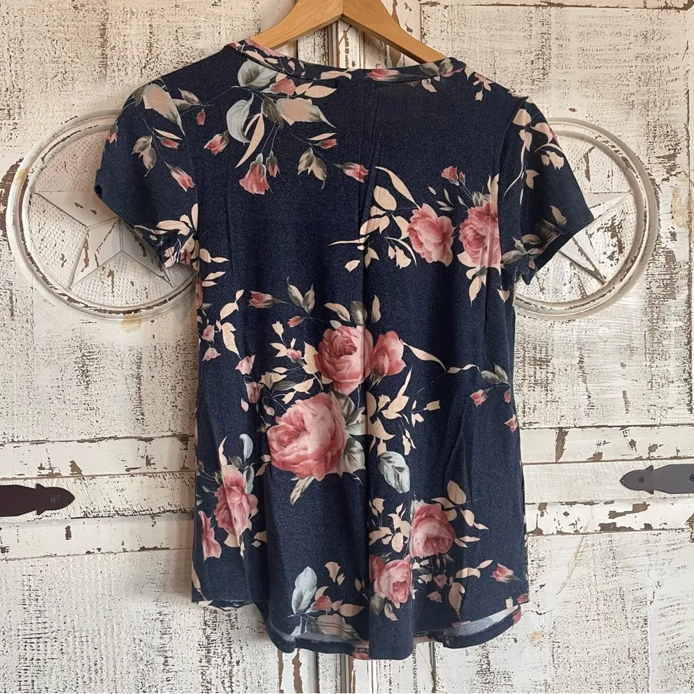 Floral Soft Short Sleeve Top Red - Image 3