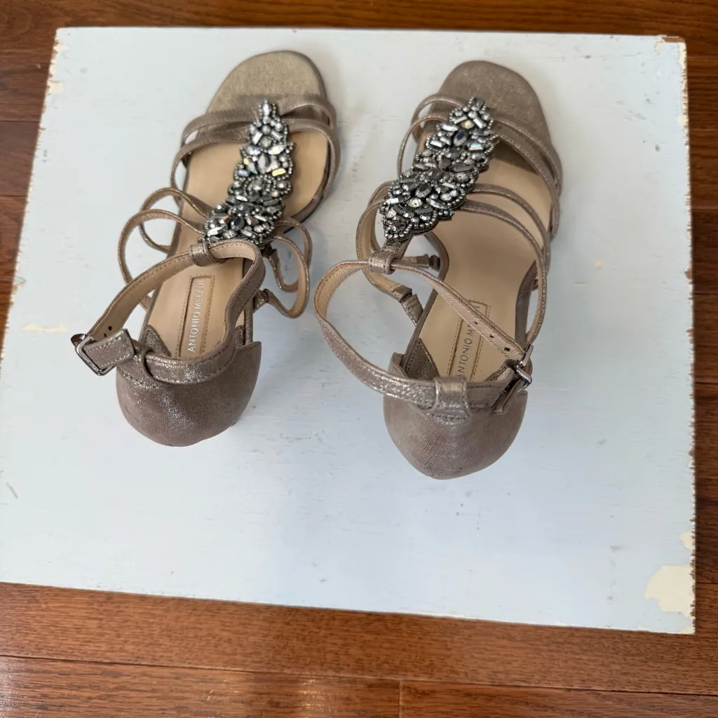 Antonio Melani gold metallic 3” Heels with Jewel Embellishments - Image 4