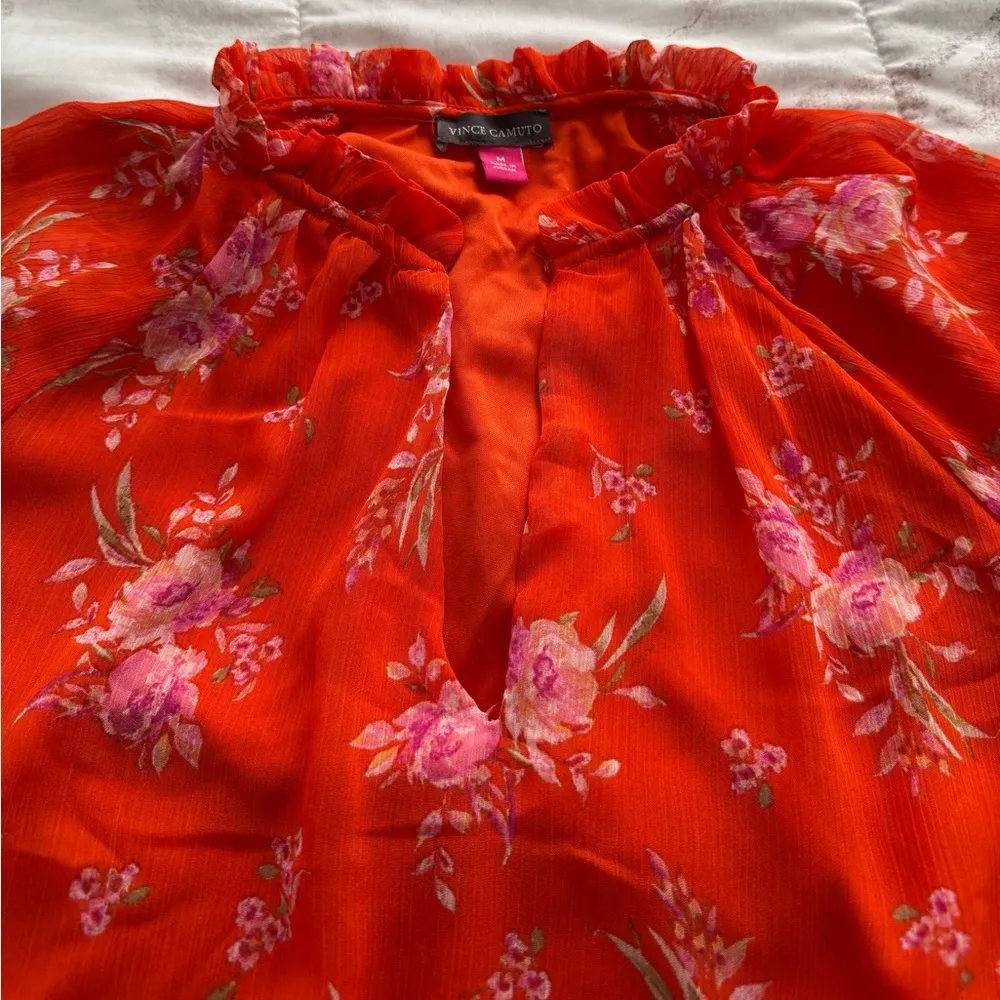 Vince Camuto floral orange tiered lined balloon sleeve dress, size M pullover - Image 10