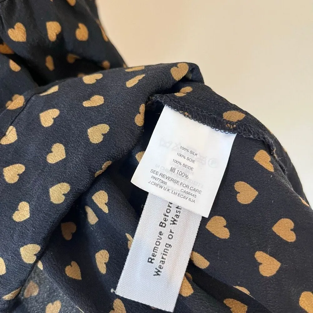 MADEWELL Silk Tiered Button-Back Top Heart Flip Black Gold 3/4 Sleeve Blouse siz - Image 9