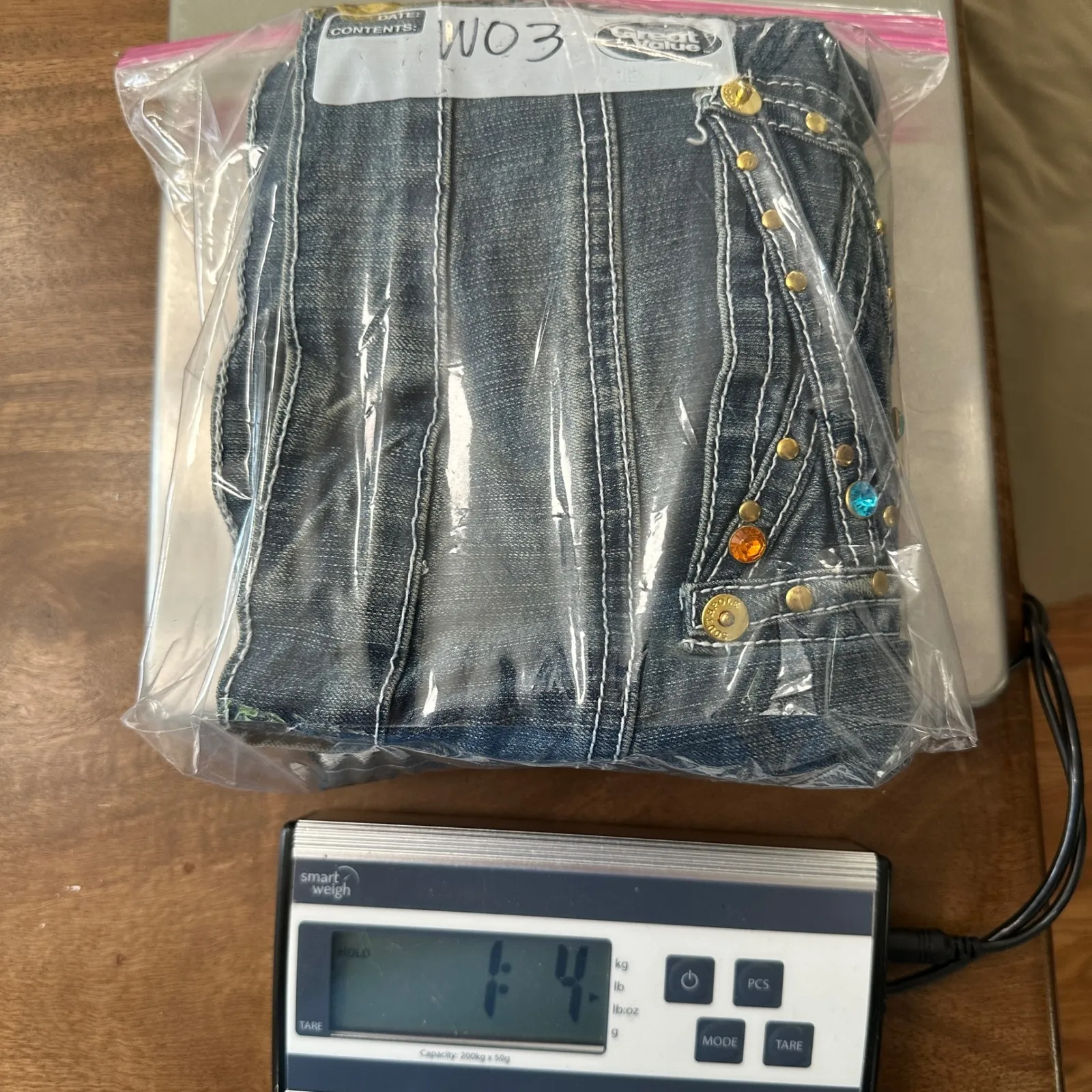 South Pole Embellished Capri Jeans Rhinestone Feather‎ Design Womens Size 20 Blue - Image 13