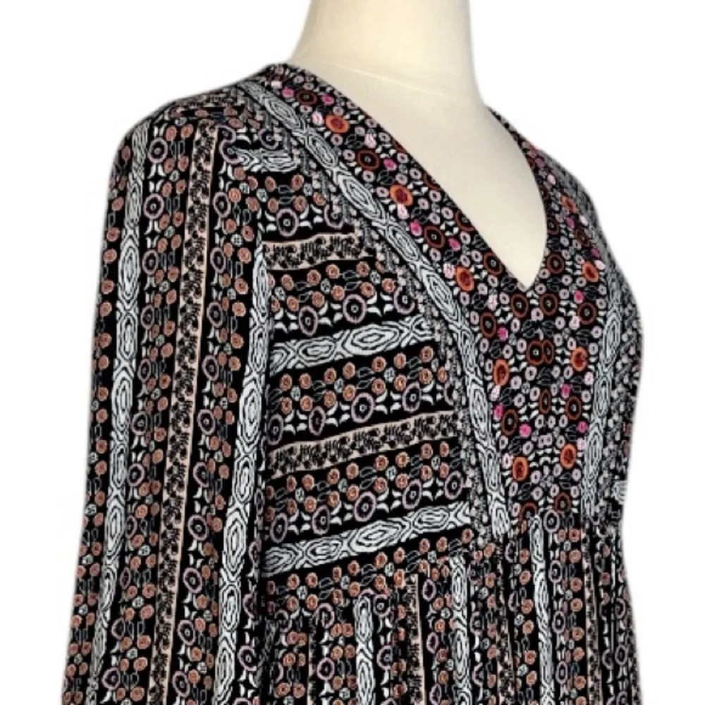 Maeve Anthropologie Babydoll Dress V-neck Bell Sleeve Black Multi Women Size XL - Image 8