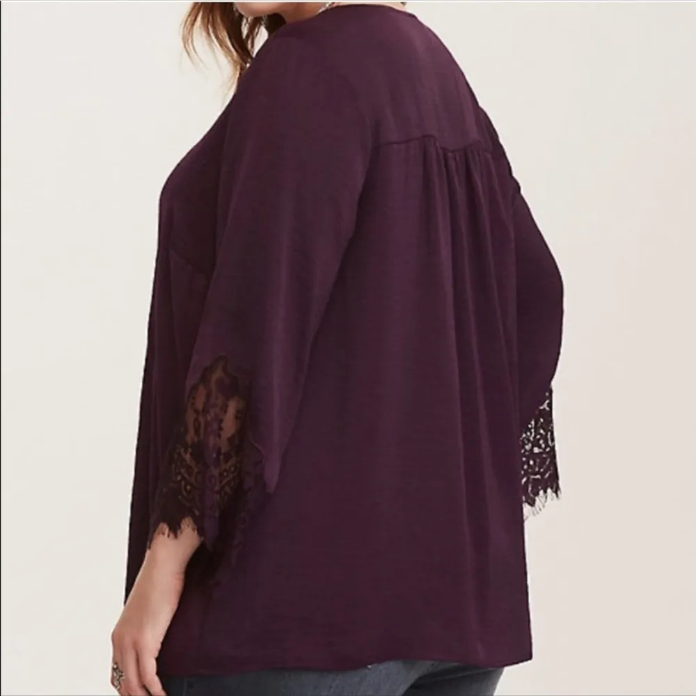 Torrid Purple Silky Flowy V Neck Career Casual Blouse With Lace Cuffs Large - Image 2