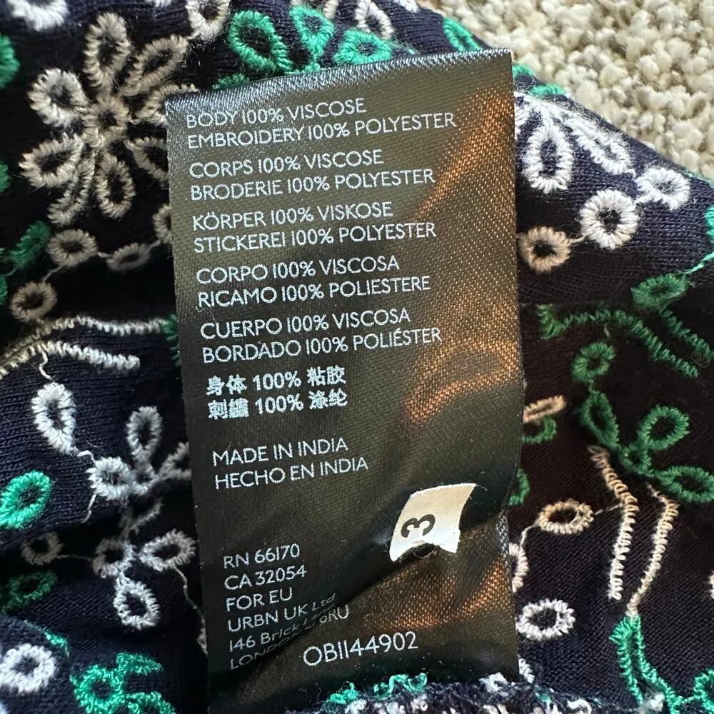 Maeve Anthropologie navy green & white embroidered v-neck tank top size S NWT - Image 10