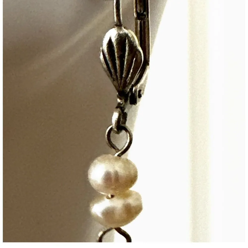 Silver tone fresh water pearl pink beaded drop earrings - Image 8