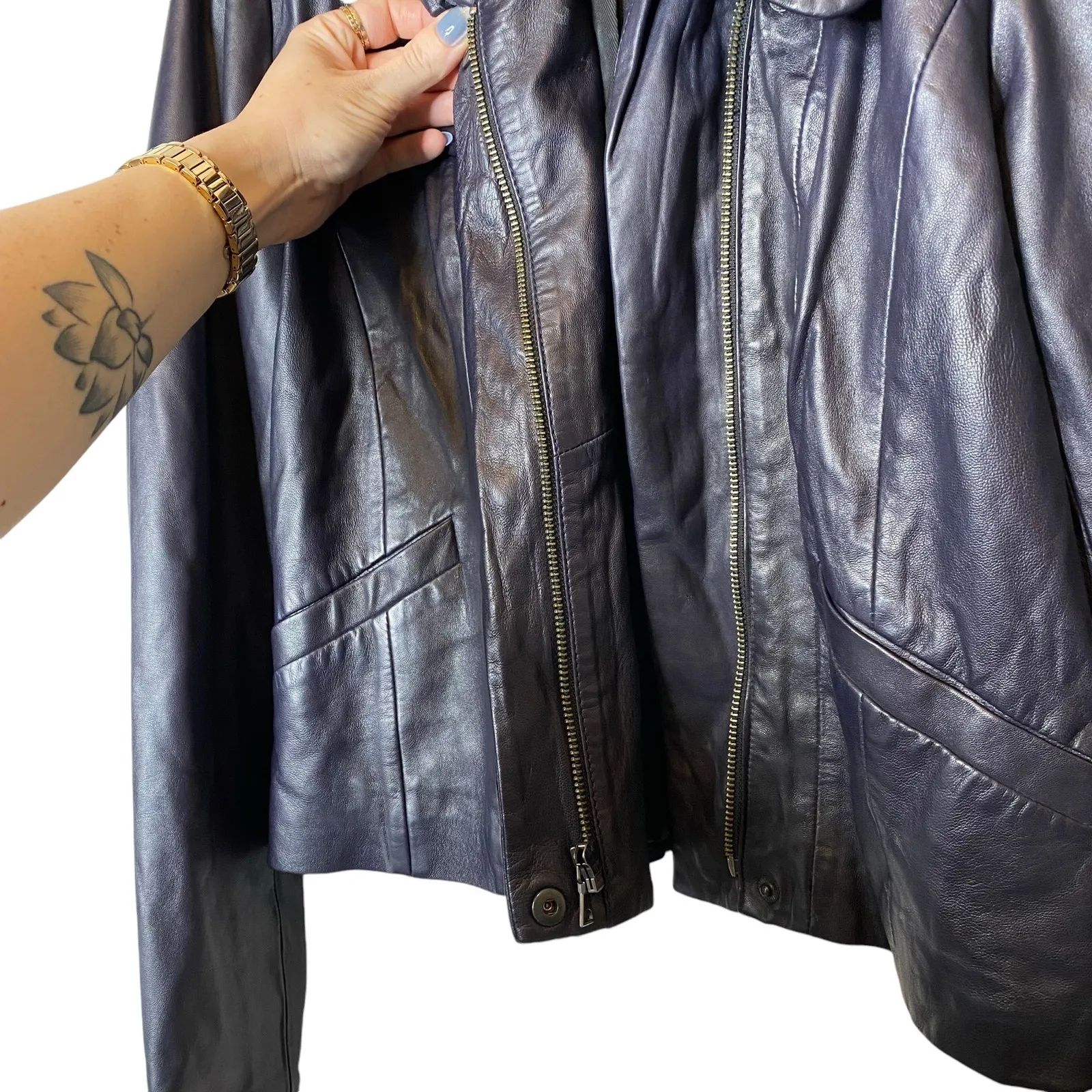 Classiques Entier Leather Moto Jacket Purple size Large - Image 4