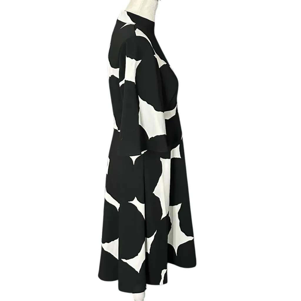 Kate Spade A-Line Knee Length Large Dot Crepe Dress Black & White Size 0 - Image 3