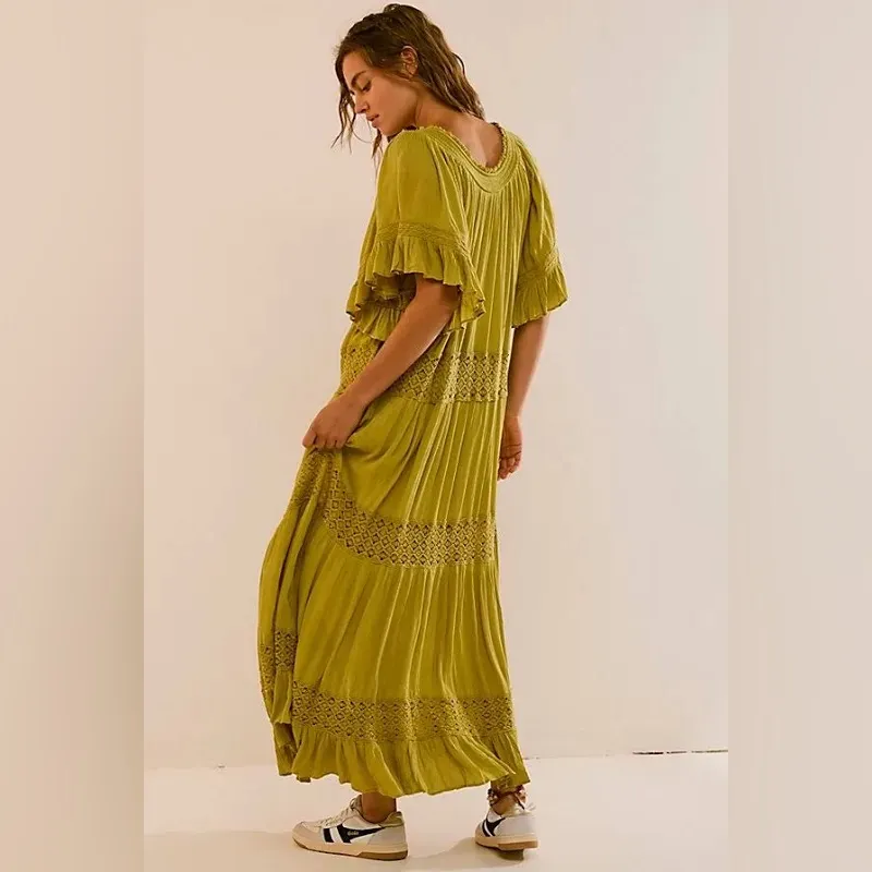 Free People Dream On Maxi Dress Olive Gilded Line Size S - Image 2
