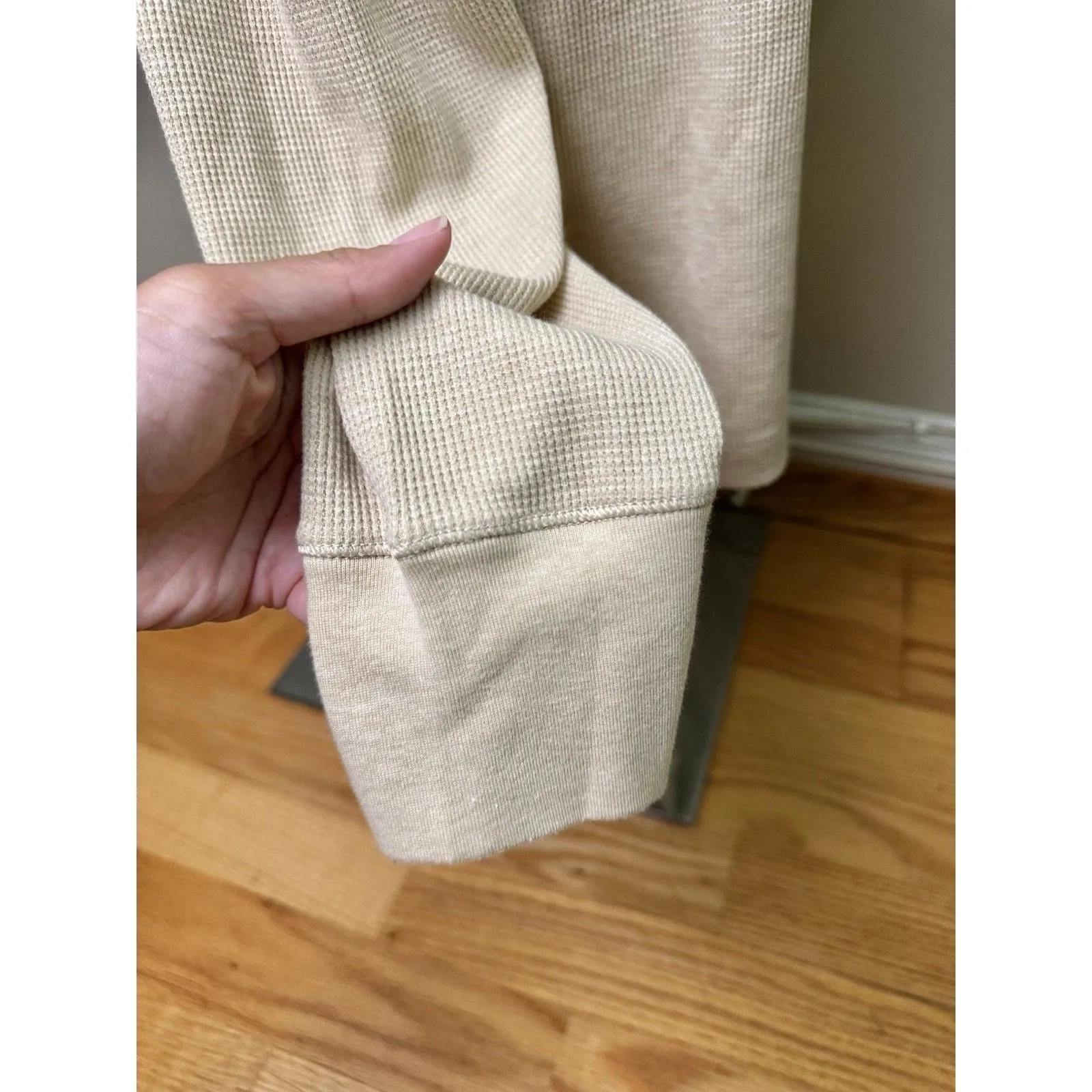 Lauren Ralph Lauren Women’s Waffle Knit Henley Long Sleeve Top Light Beige Sz XL - Image 7