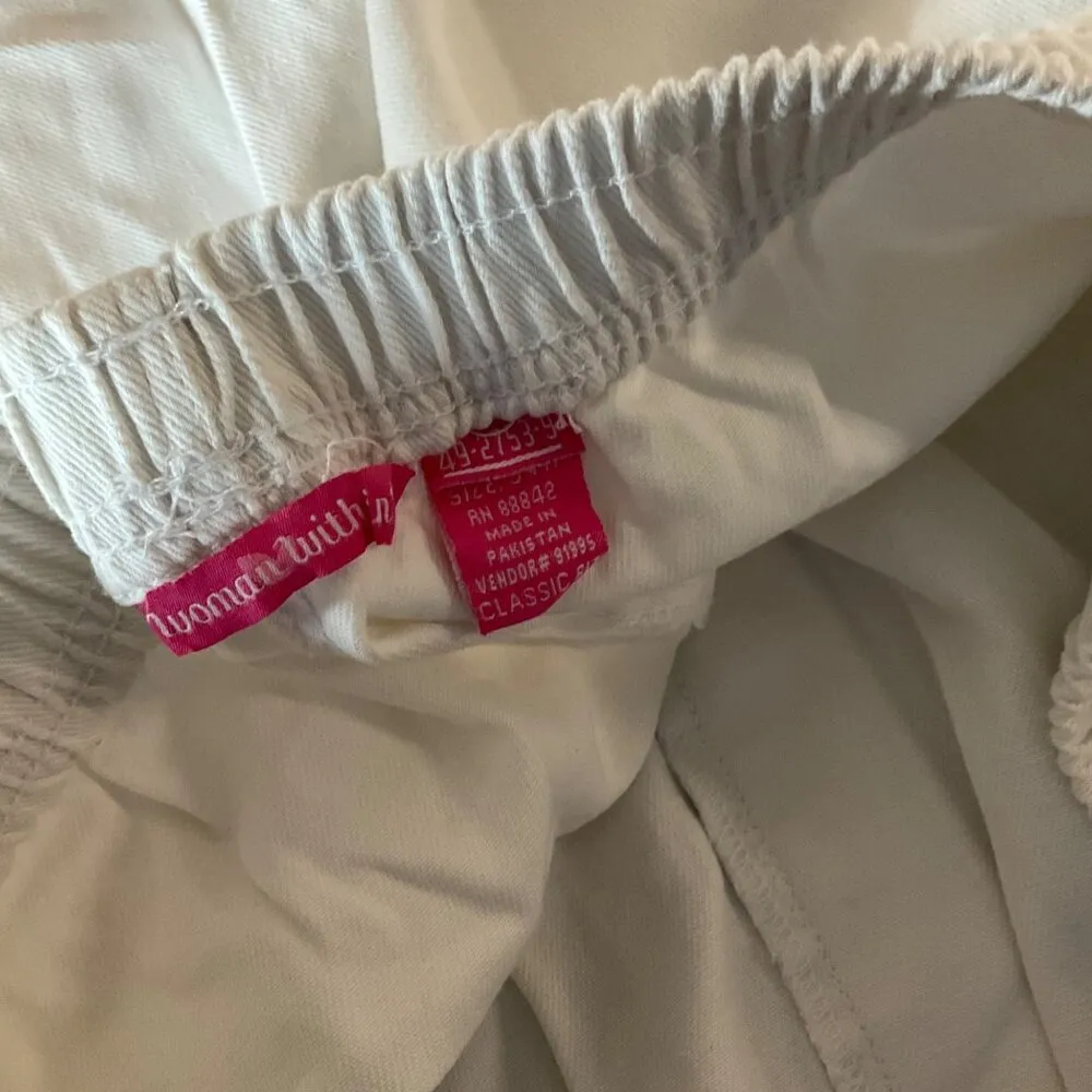 Woman Within White Cotton Elastic Waist denim Shorts Size 34W plus pockets Jean - Image 2