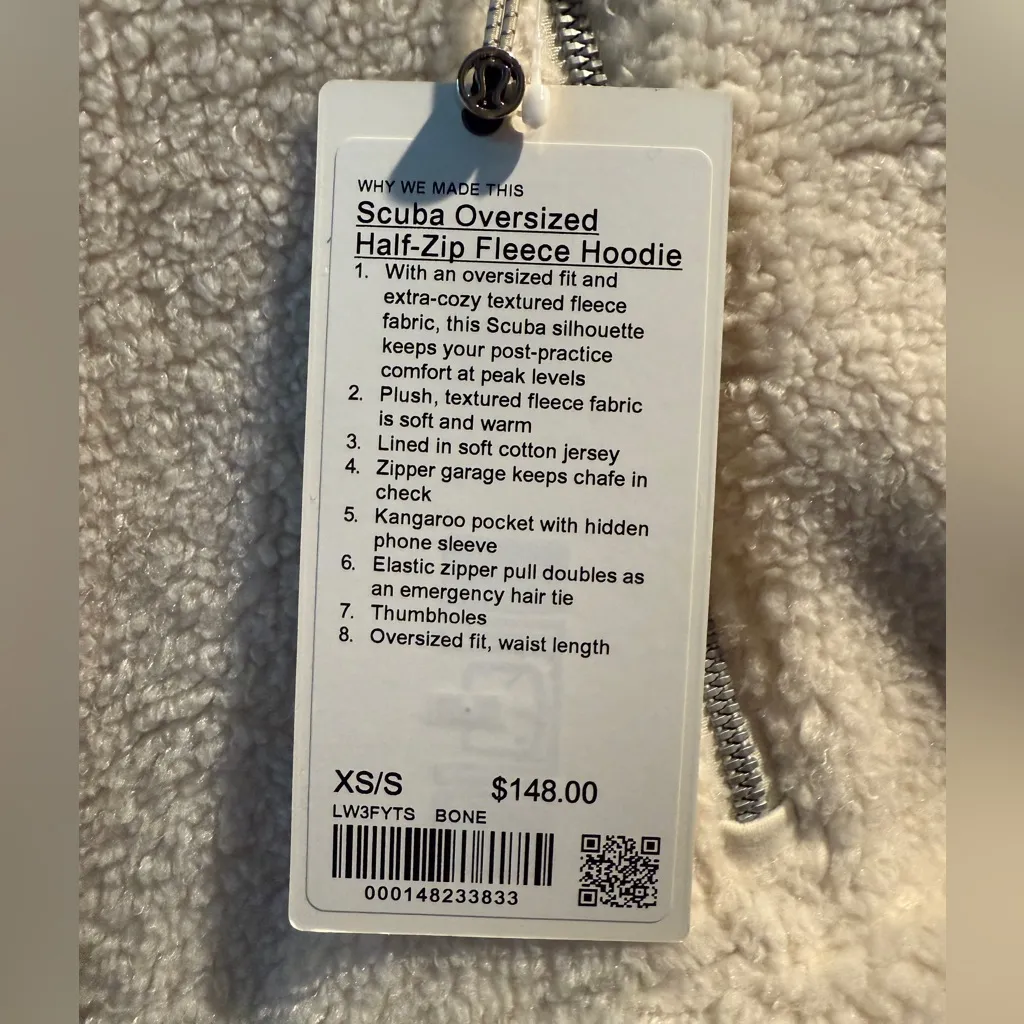 NWT lululemon Scuba oversized half-zip fleece hoodie, color Bone, XS/S. - Image 4