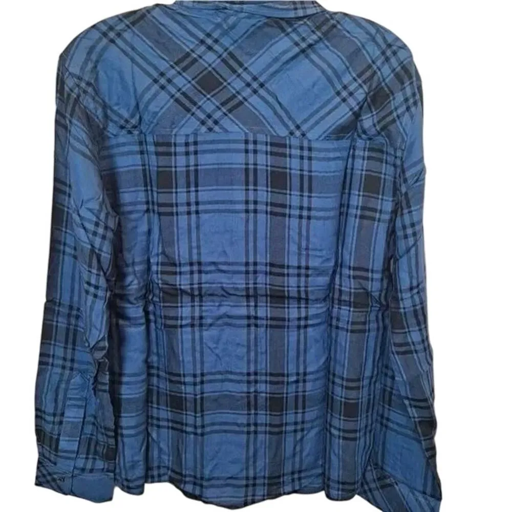 NWT WeWoreWhat Blue Oversized Long Sleeve Plaid Boyfriend Button Shirt S M Blue - Image 13