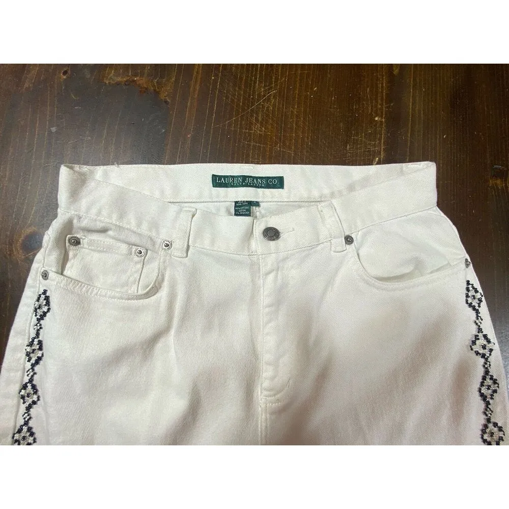 Ralph Lauren Jeans Southwestern Beaded Bootcut White Boho Sz 4 Embellished chic - Image 4