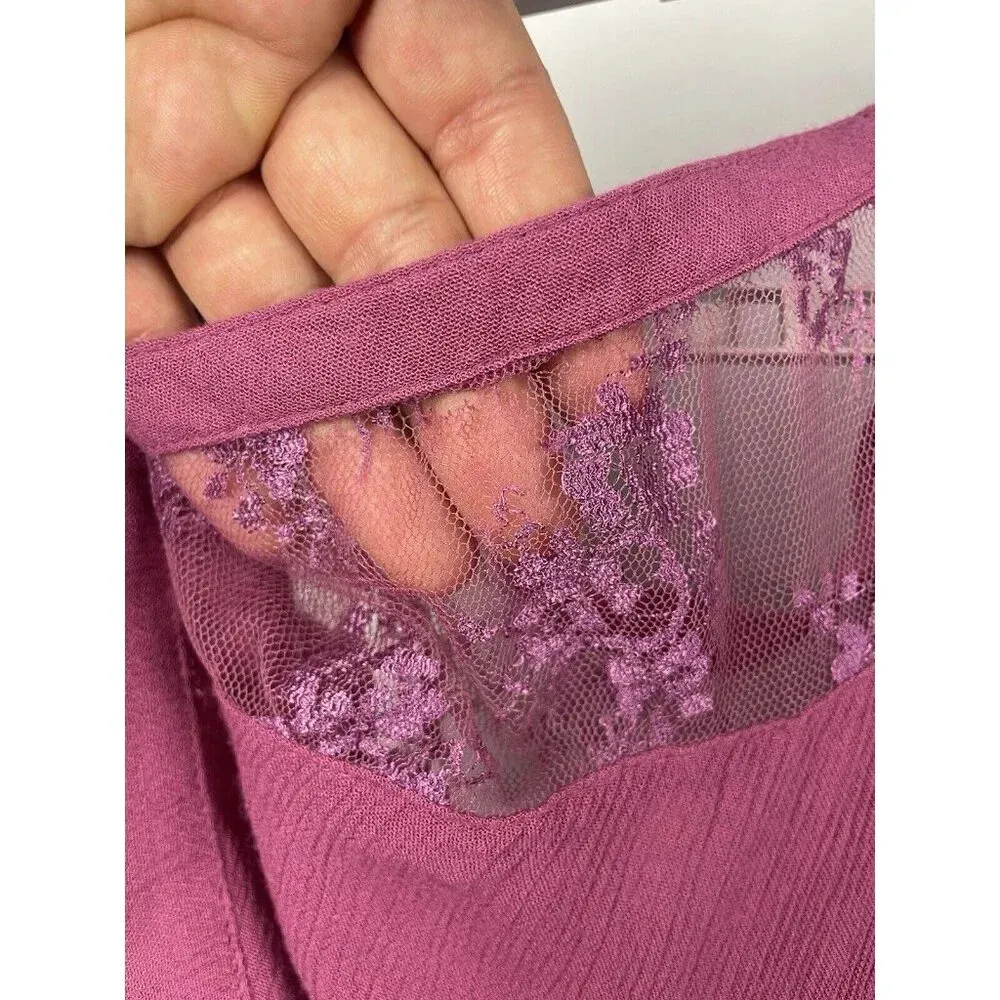 Free People Purple Pink Cold Shoulder Floral Lace‎ Sleeve Gauze Mini Dress - Image 13