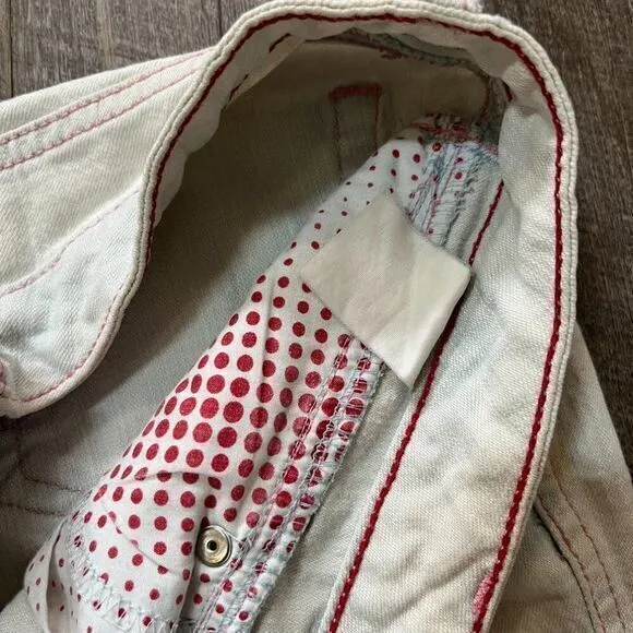 2000s Y2k Glo Jeans Blue Light Wash Pink Thread Low Rise Flare Womens Size 31 - Image 8