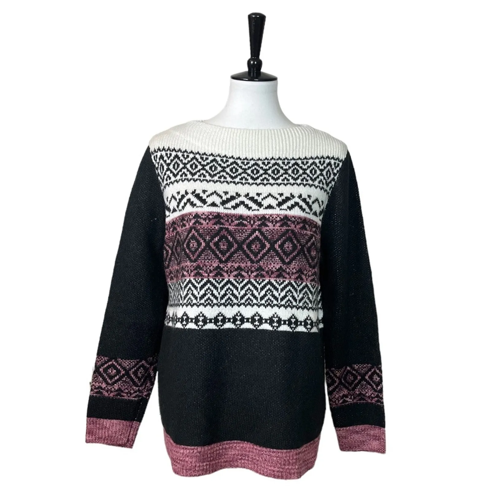 Westport Dressbarn Women's Sweater Wide Neck Long Sleeves Black Pink Size Large - Image 12