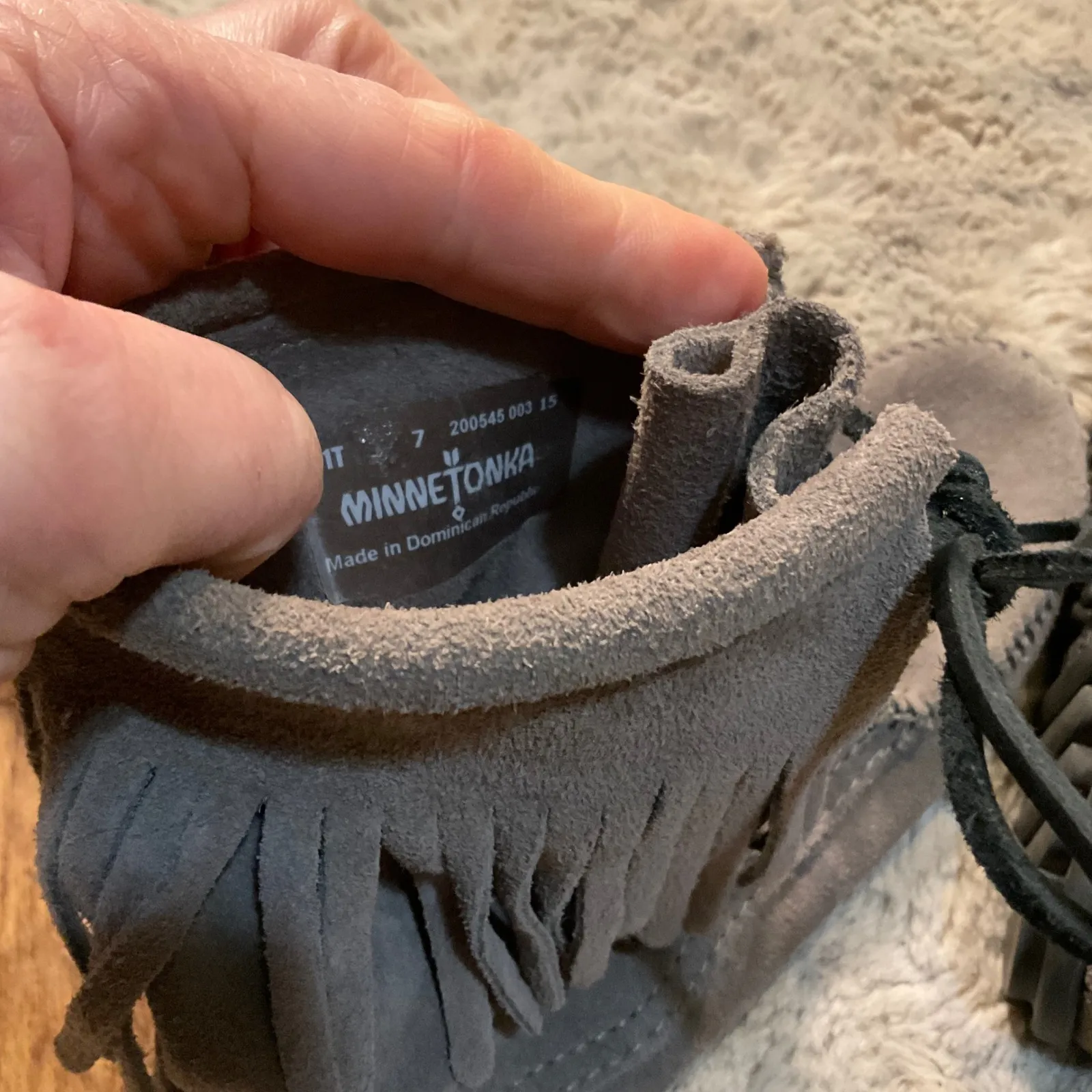 Minnetonka Tramper Ankle Lace Up Leather Moccasins Gray Size 7 Boot Fringe Comfy - Image 5