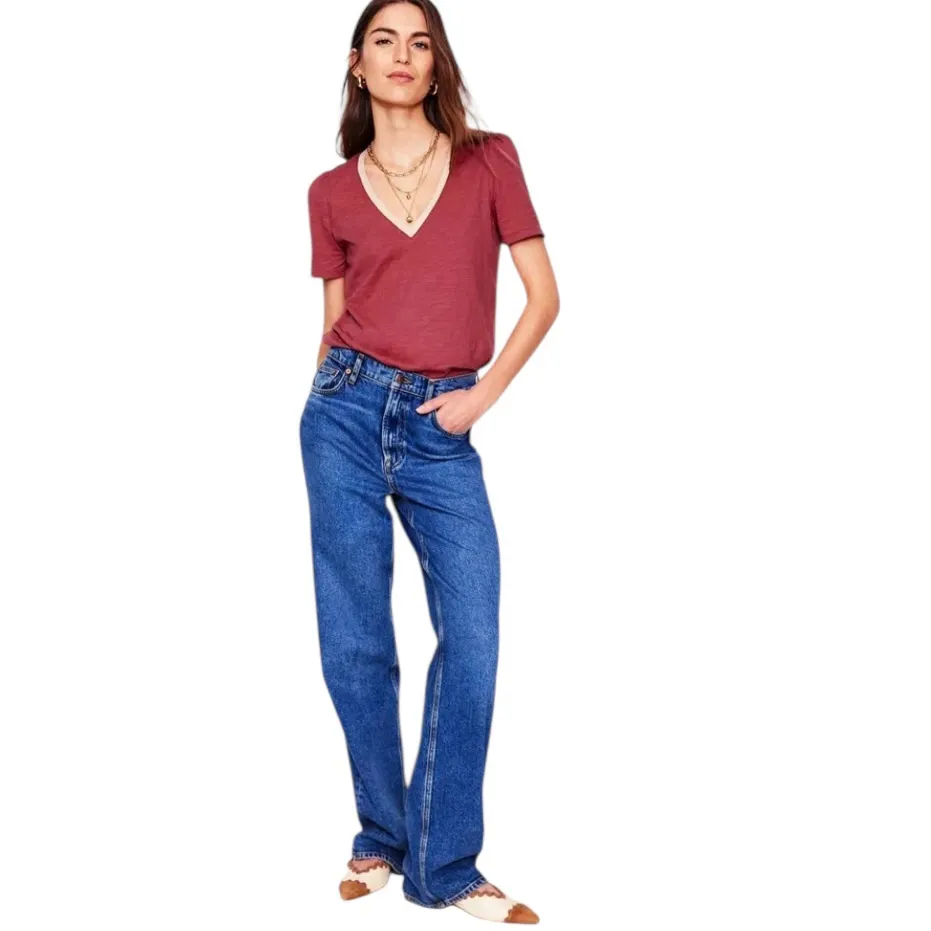 Boden Metallic Trim V Neck T Shirt Womens Size 6 Small Red Gold - Image 7