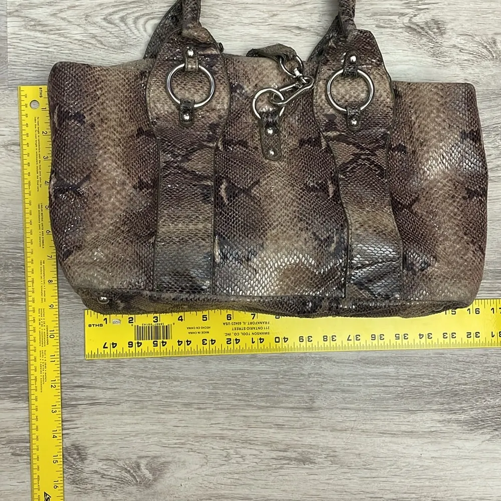 Brown & Tan Snakeskin Faux Leather Double Strap Shoulder Bag 9"X 16" - Image 8