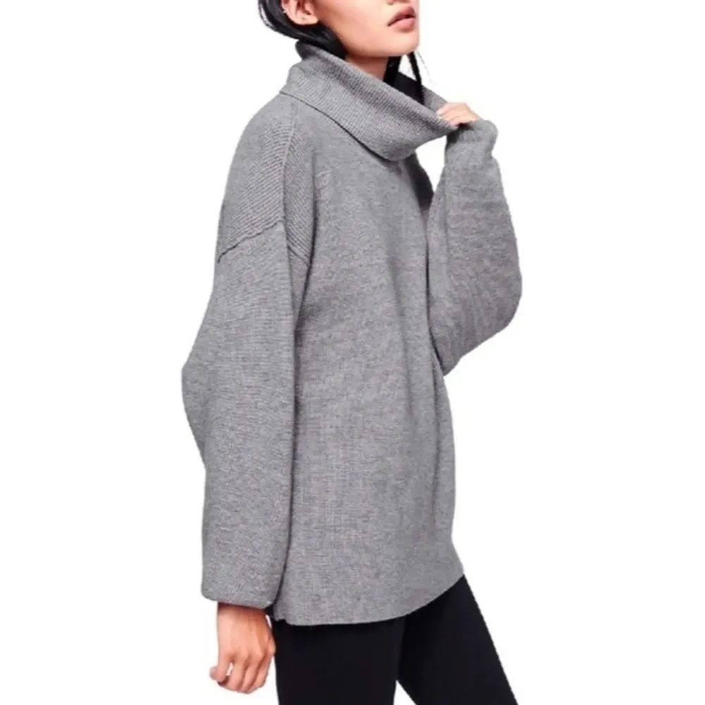 Free People Softly Structured Knit Turtleneck Oversized Gray Sweater Size XS - Image 8