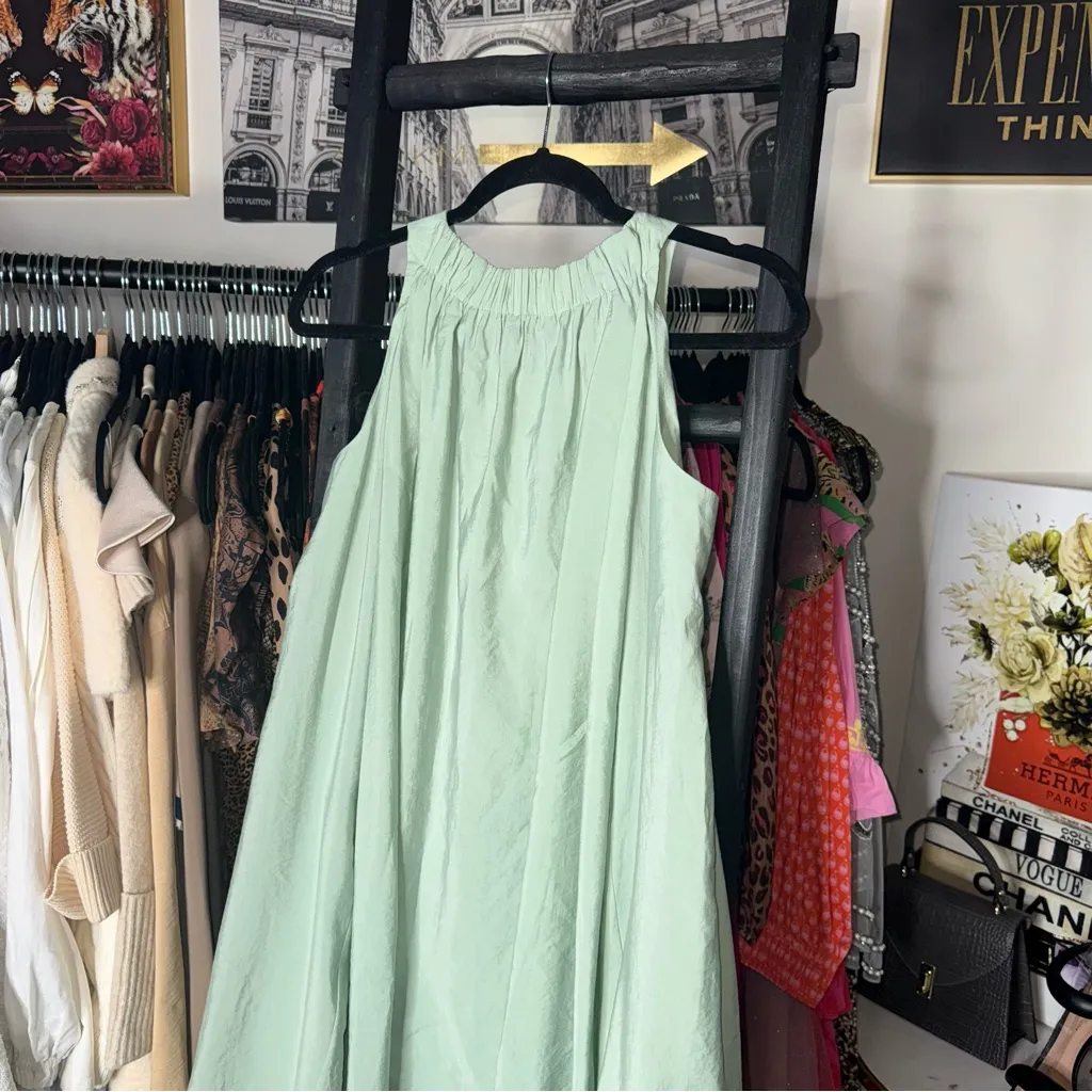 COS Light Green Racer-Neck Midi Dress Sleeveless A-Line Summer Minimalist Style - Image 9