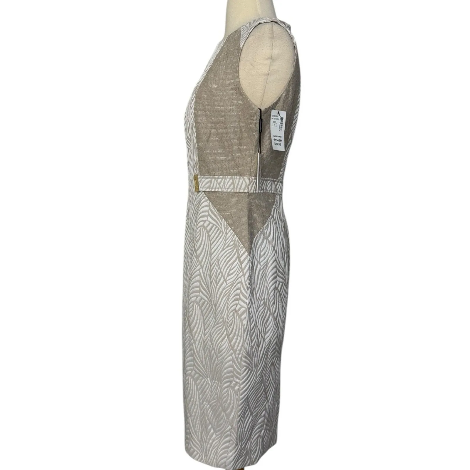 CALVIN KLEIN Vestido Marca Textured Sheath Midi Dress Latte Ivory Size 6P NWT - Image 11