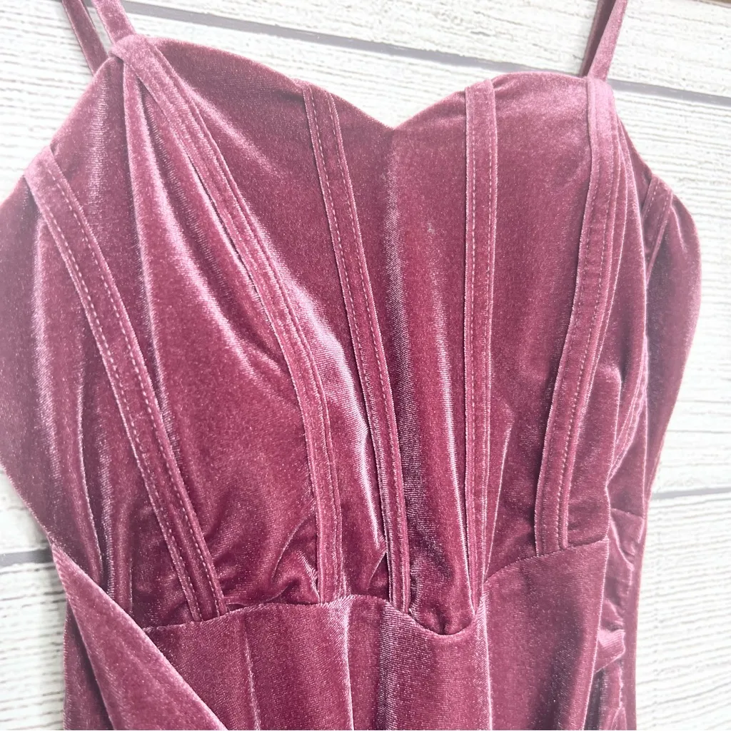Madrag Pink Velvet Draped Front Bodycon Mini Dress Size Small Valentine’s Day - Image 2