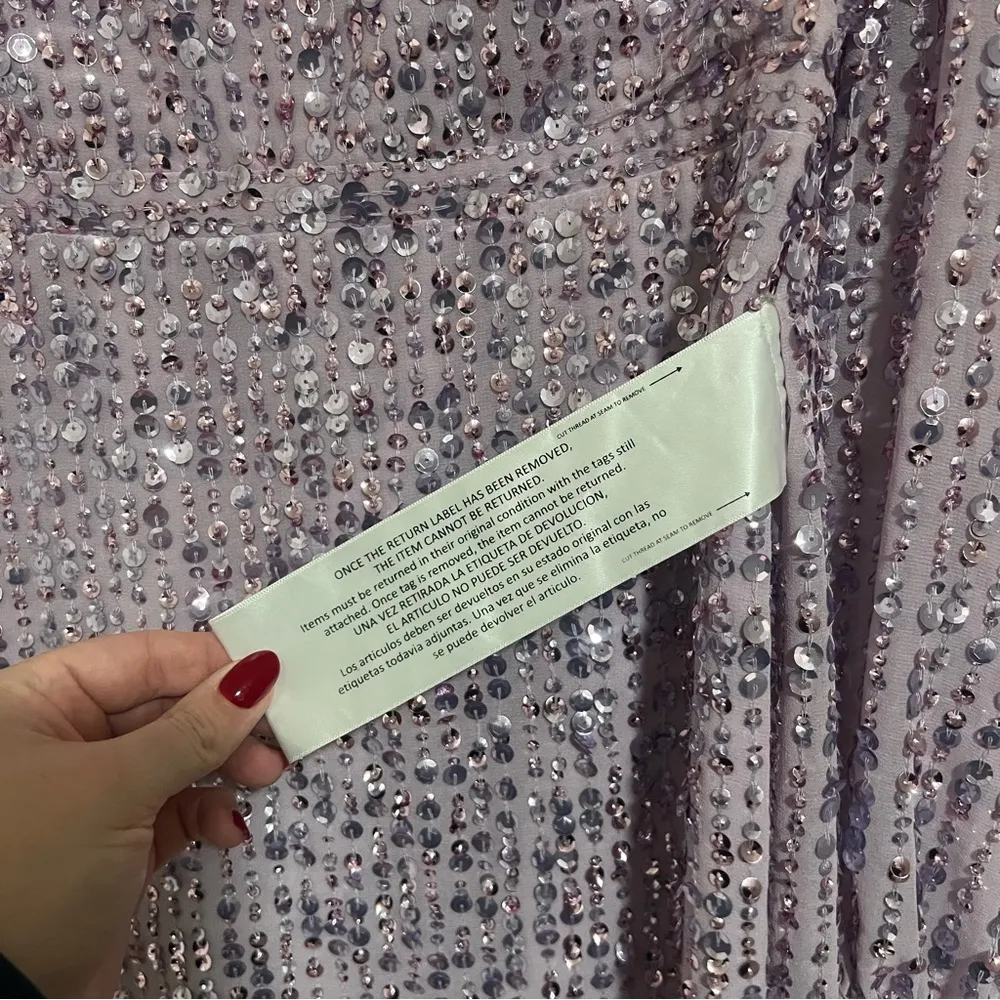 NEW NWT  Purple Sequin Illusion Puff Sleeve V Neck Midi Dress Lavender - Image 12