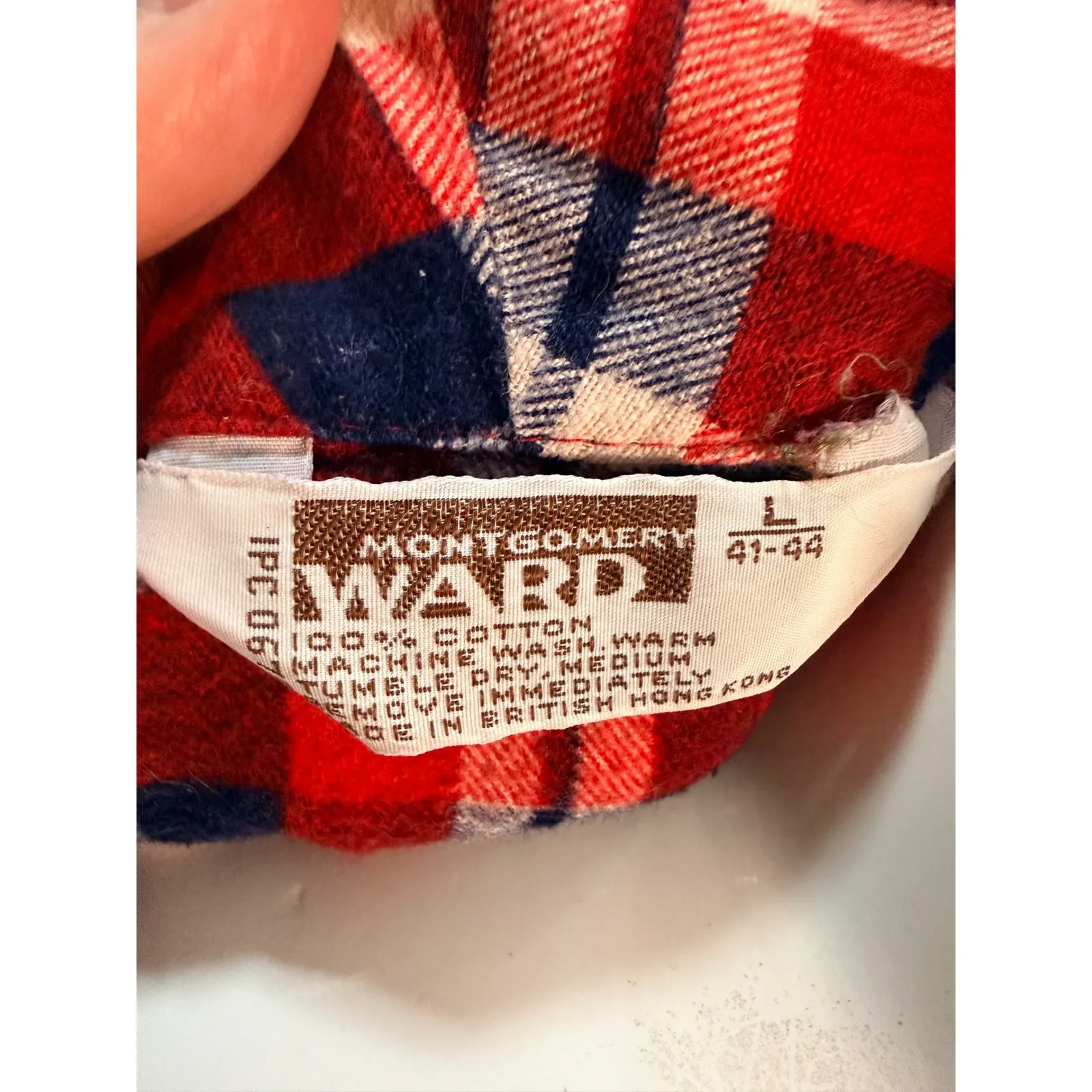 Vintage Montgomery Ward Plaid Flannel Robe Bathrobe Loungewear L Red navy thrash Size L - Image 4