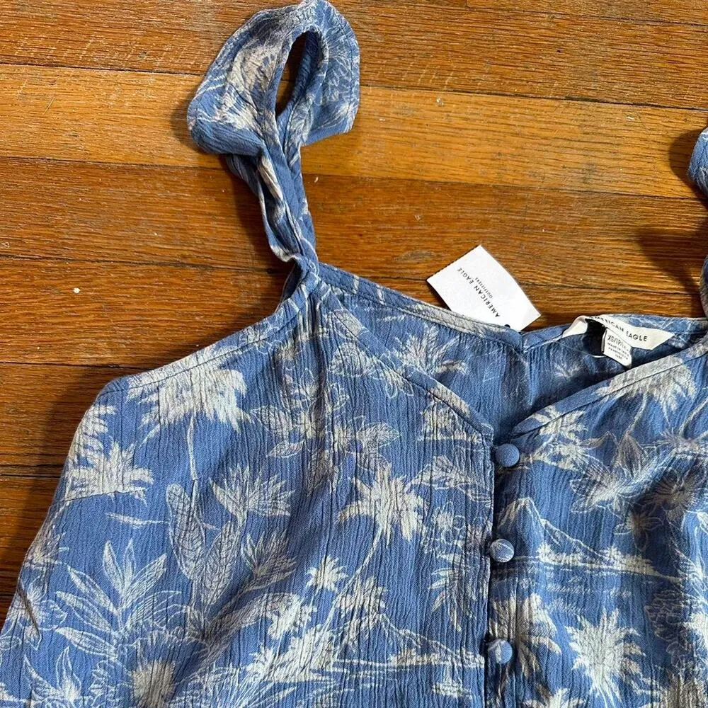 American Eagle NWT Blouse Button Down Hawaiian Print - Image 4