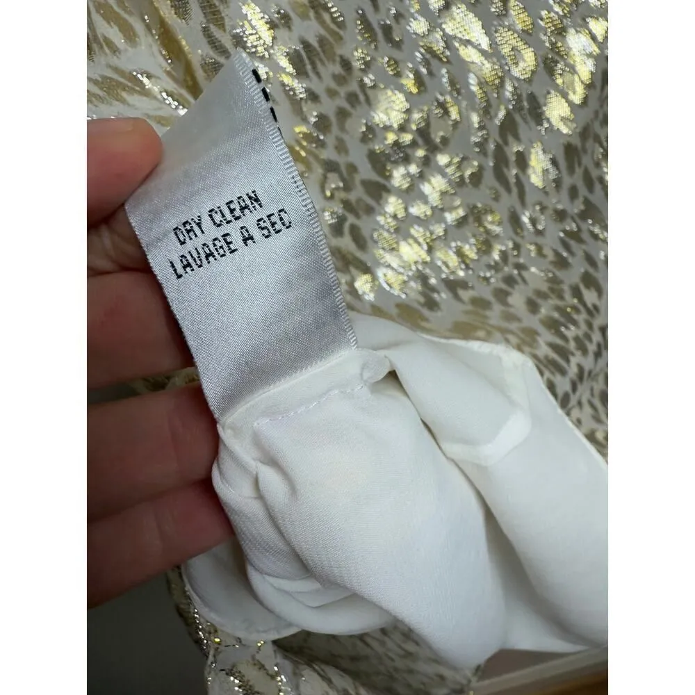 MARK + James Badgley Mischka Gold Silk One Shoulder Brocade Caftan Dress Sz. S Gold - Image 9