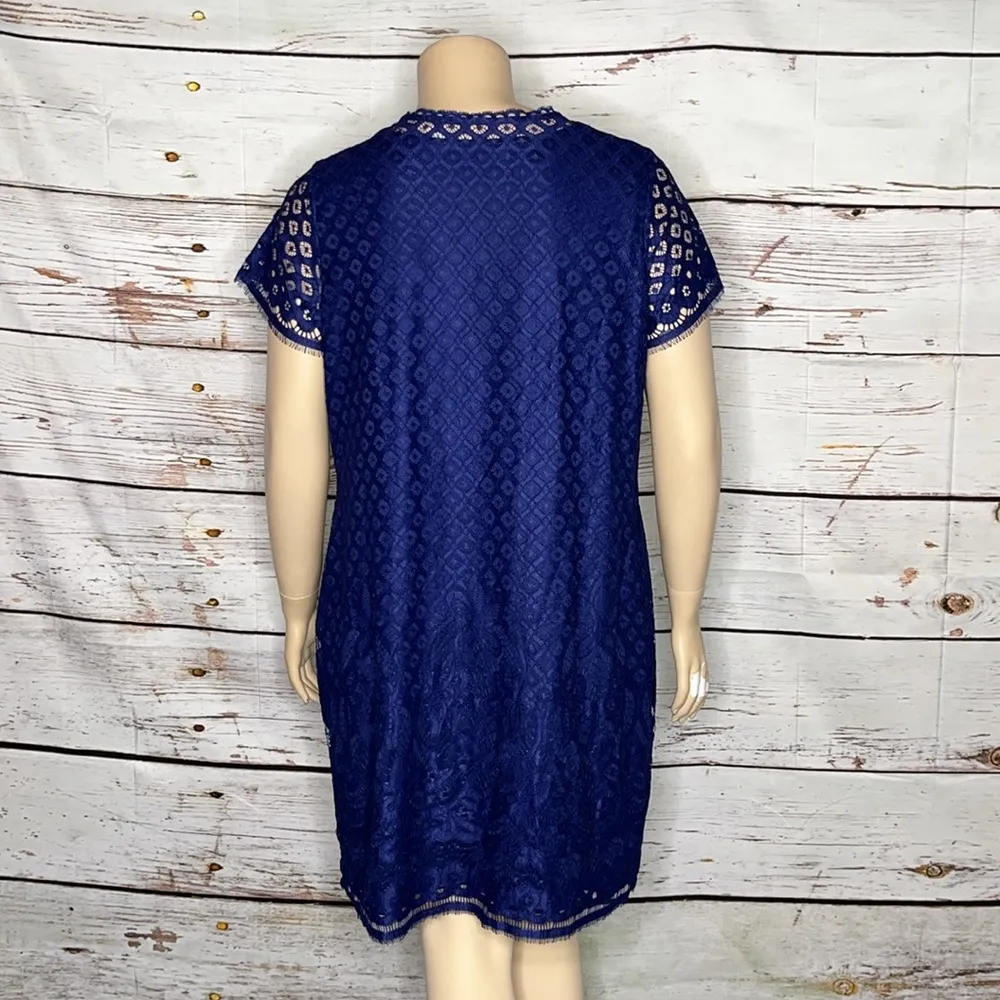 Isaac Mizrahi Live! Size 1X Blue Stretch Lace Overlay Short Sleeve Dress - Image 5