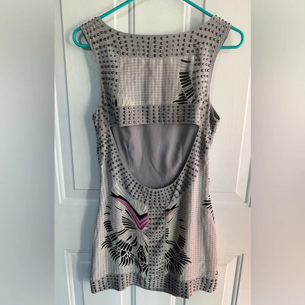 BEBE 100% Silk Embellished Cutout Back Bodycon, Women’s Dress Gray =SIZE XS= - Image 8