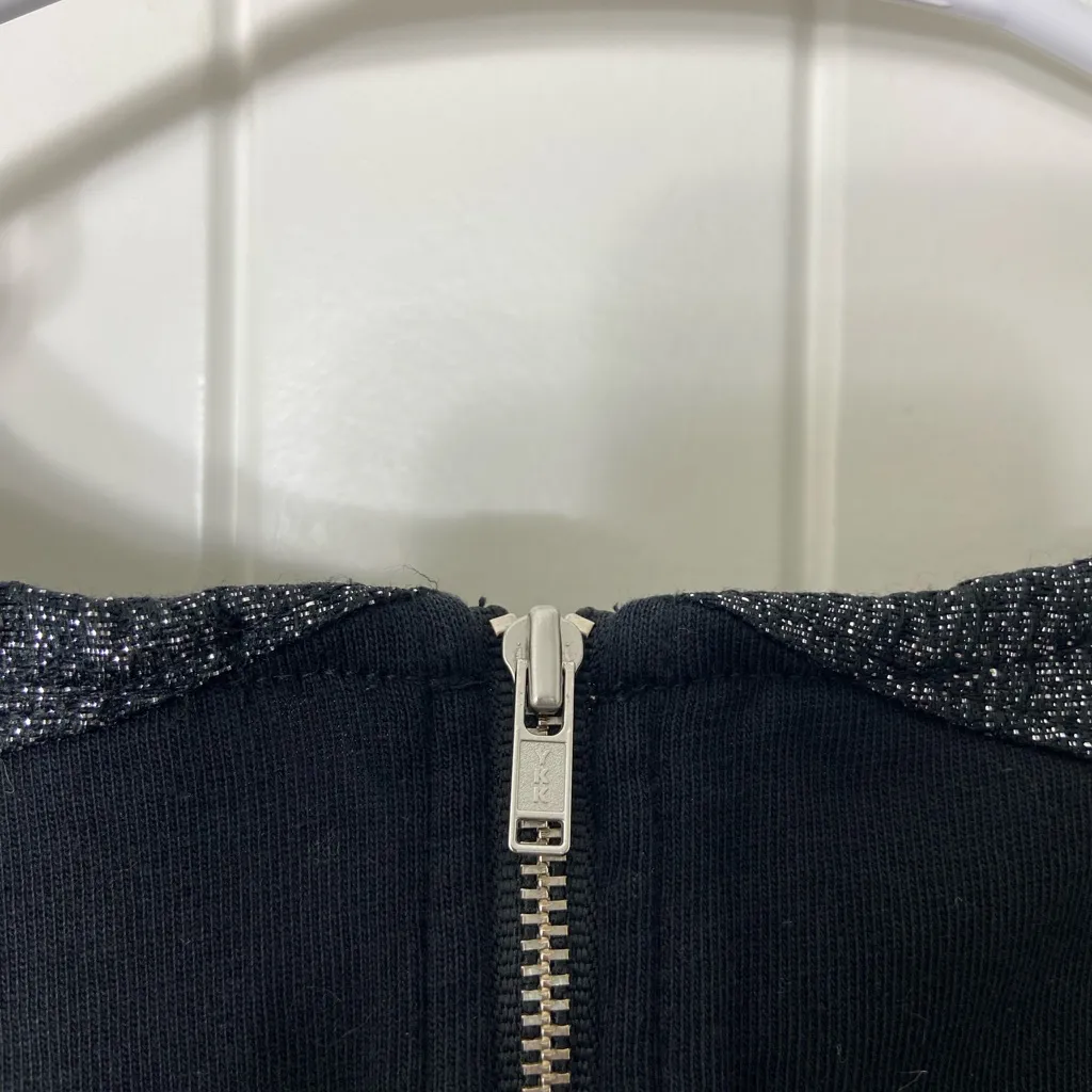 NWOT J. Crew women’s black‎ silver metallic sleeve zip up blouse top large - Image 5