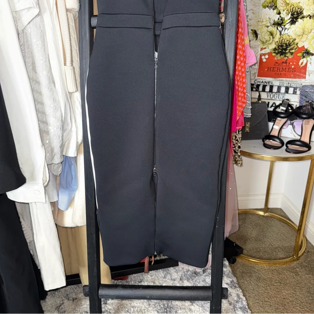 David Koma Black White Colorblock Asymmetrical Mesh Neoprene Midi Dress Size 8 - Image 11