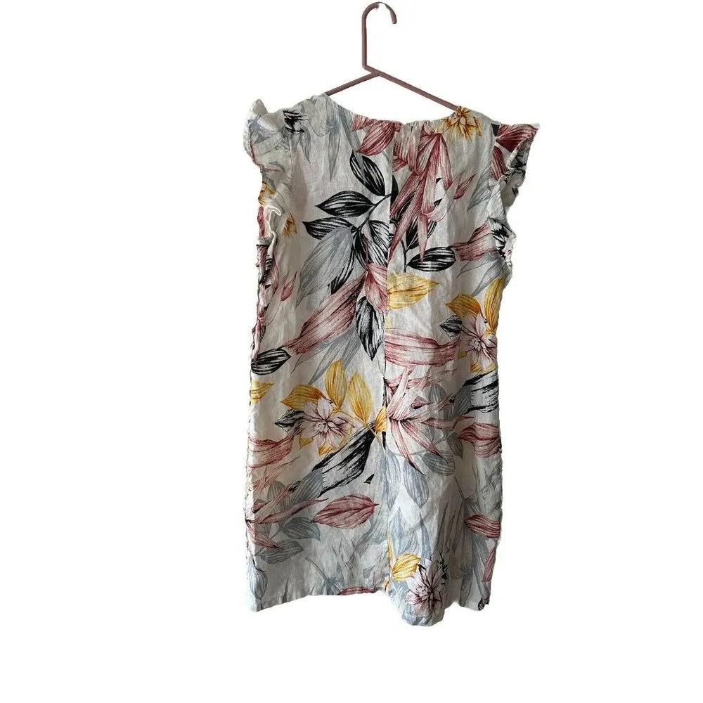 C&C California 100% Linen Tropical  Floral Print Dress Size L - Image 5