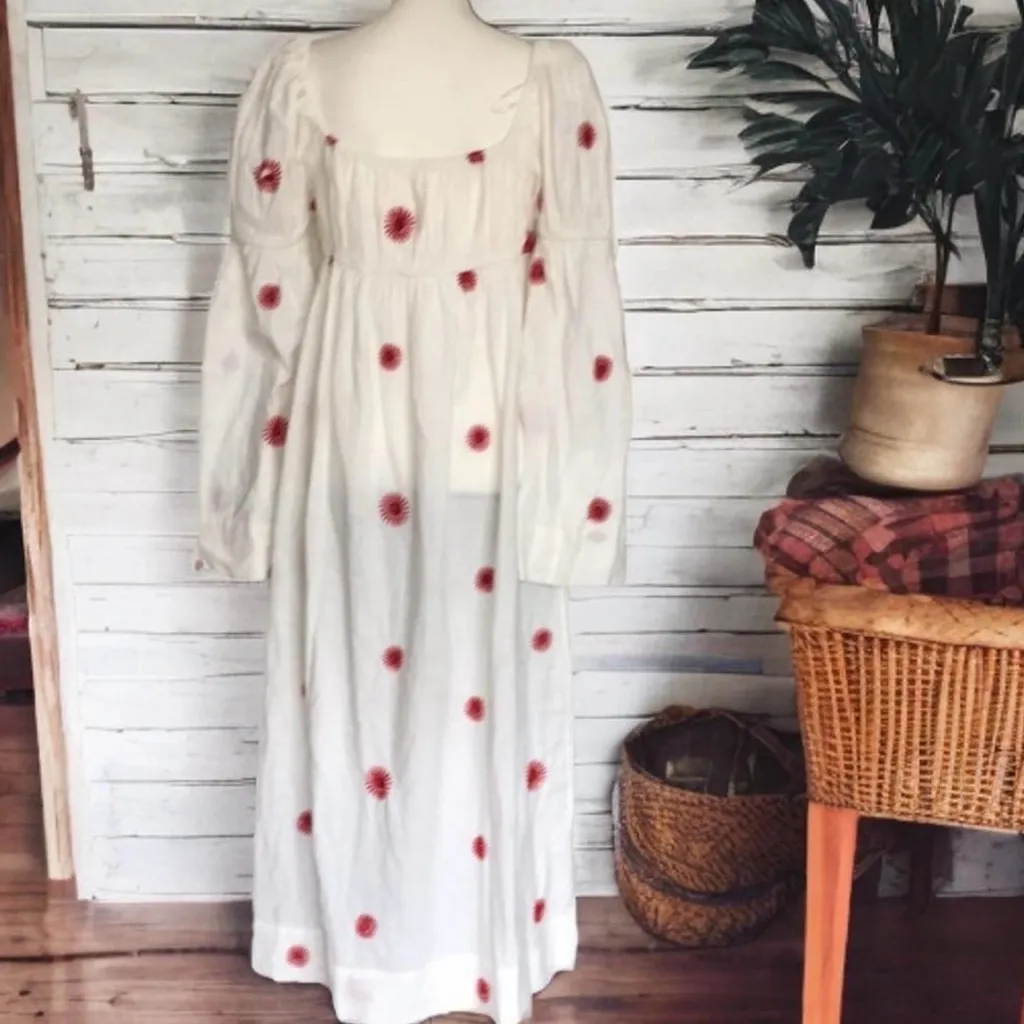 NWOT $168 Free People White & Red Emory Embroidered Midi Dress Fits XS to M - Image 6
