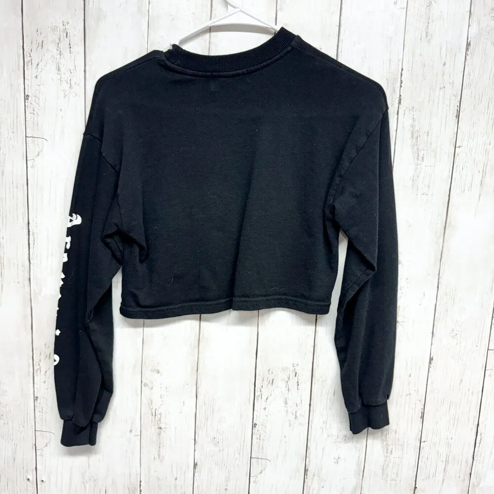 Berkshka Top Women Size XS Cropped Long Sleeve "Sister group Chat" Black - Image 3