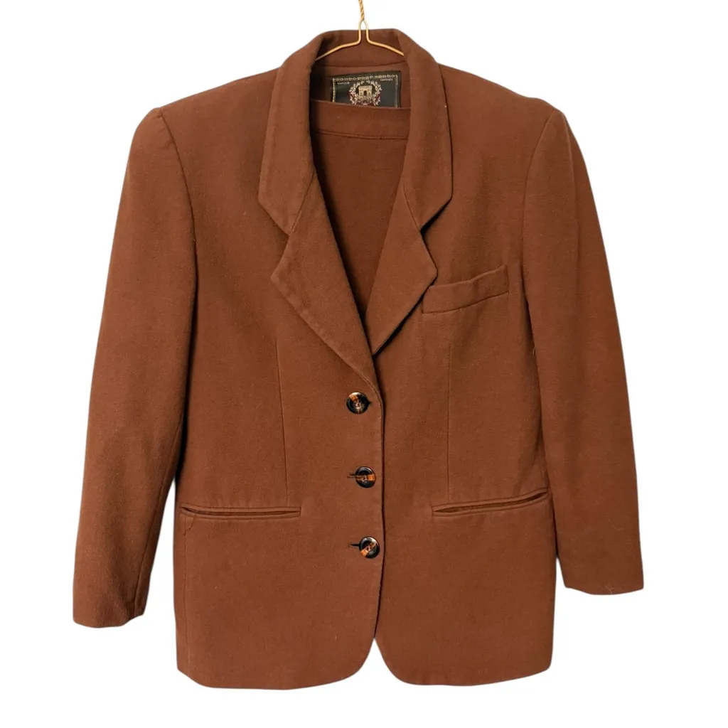 Vintage Express Wool Cashmere Blend Brown Skirt Suit Blazer Set Size Small - Image 2