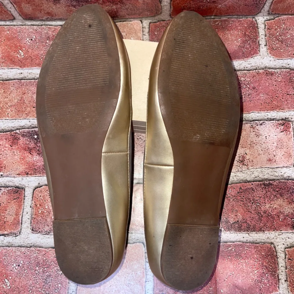 Pre-Owned Ann Taylor Gold Ballerina Bow Flats Mesh Size 9M Cute Chic Casual - Image 6