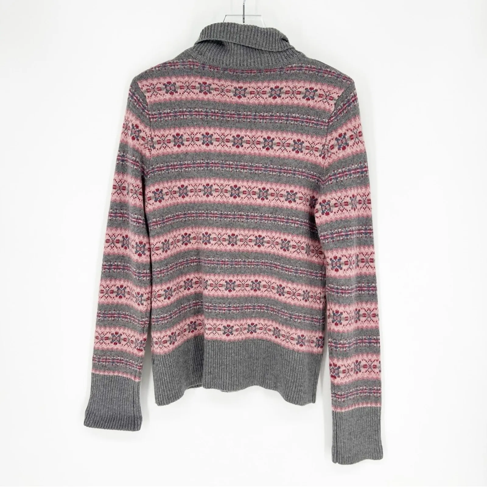 Garnet Hill Fair Isle Angora Blend Turtleneck Sweater L Grey - Image 3