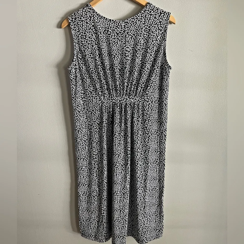 Sara Morgan Black White Leopard Print Midi Dress Stretch Knit Gathered Waist MP Size undefined - Image 8