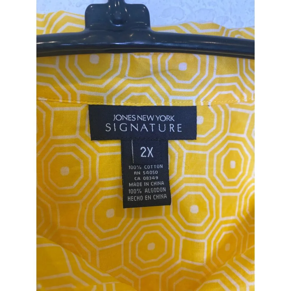 Jones New York Yellow White Geometric Button Down Lightweight Shirt NWT Sz 2X - Image 2