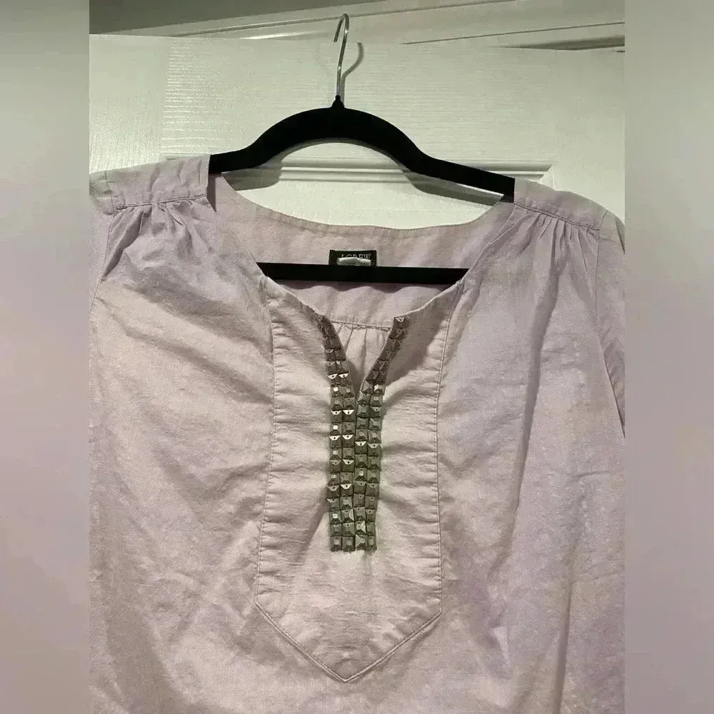 J. Crew Lavender Cotton Metal Stud Detail V Neck Pullover Peasant Top Size XS - Image 2
