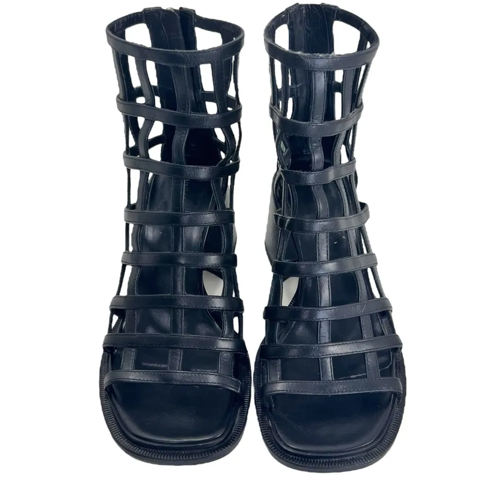 Vic Matie Vero Cuoio Cage Effect Open Toe Leather Calfskin Ankle Boot Sandal Black Size 7 - Image 4
