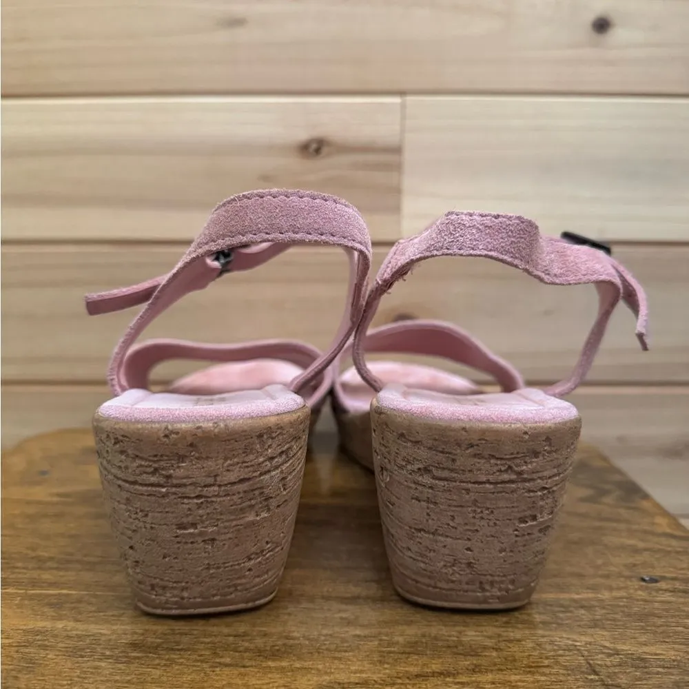 Sundance Size 40 (9) Pink Leather Suede Cork Wedge Platform Sandal Shoes - Image 6