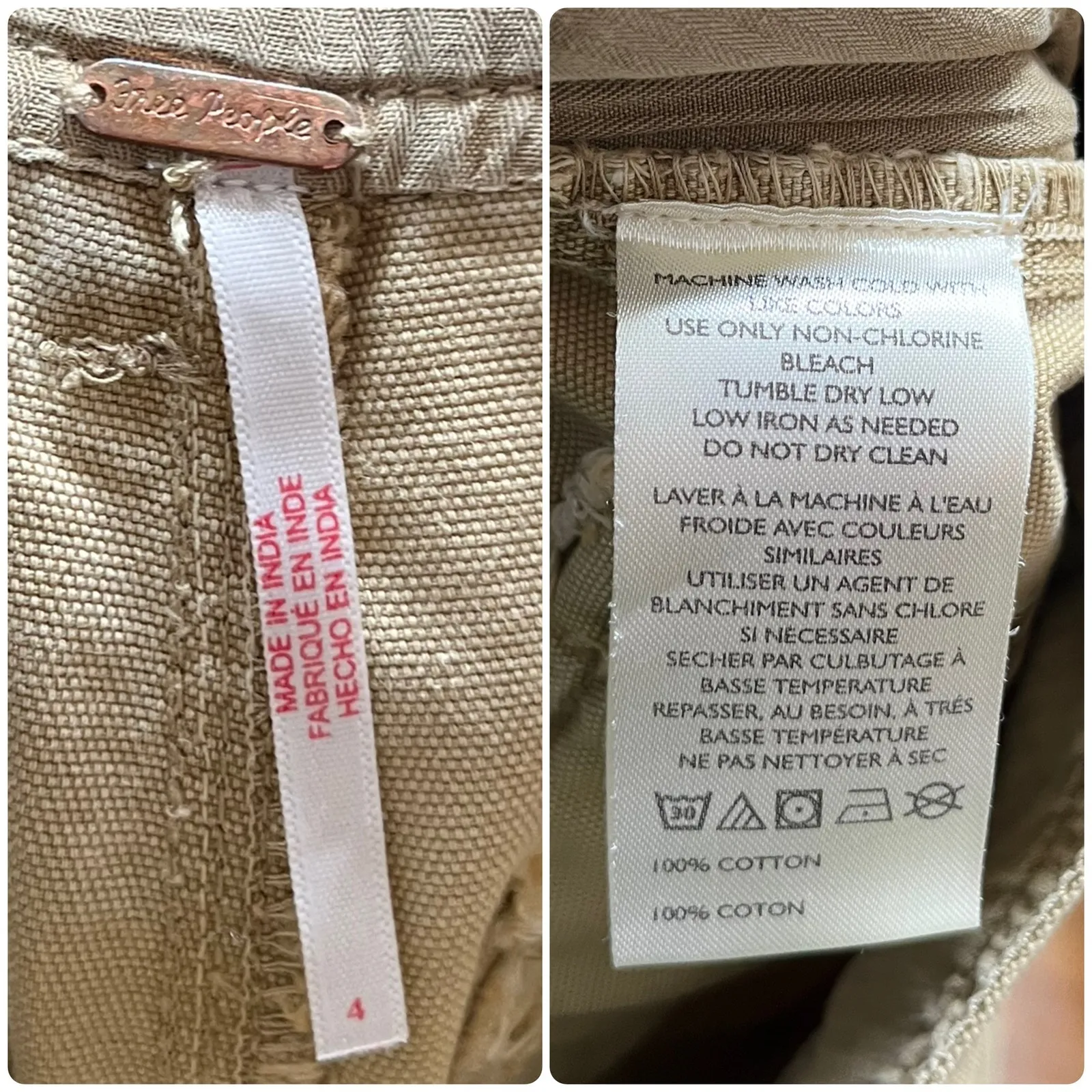 Free People Cleo Washed Khaki Cotton Canvas Roll Tab Straight Chino Pant Size 4 - Image 15