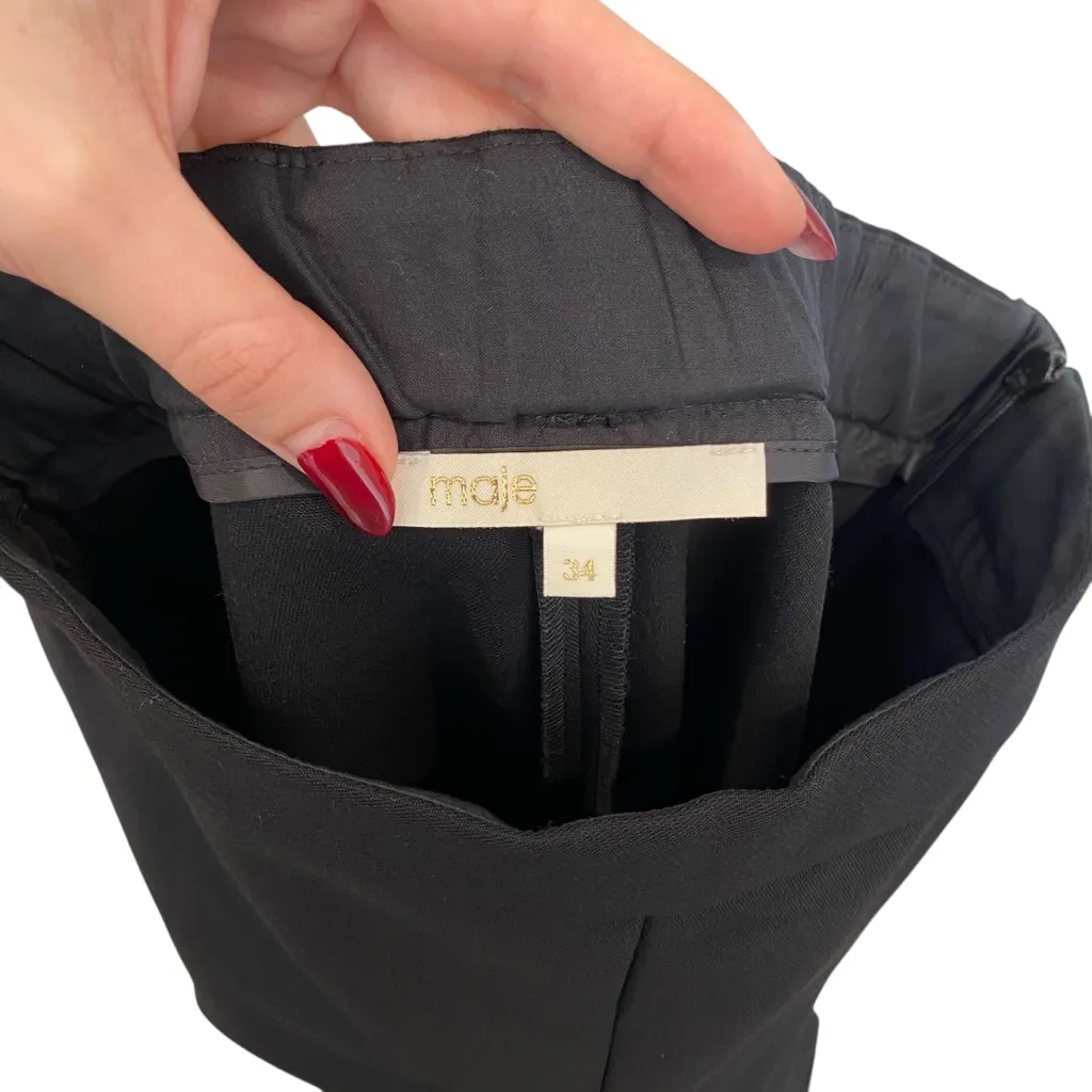 Maje Picoeur Cropped Rhinestone-Belted Pants In Black With White Stripe Size 34 - Image 9