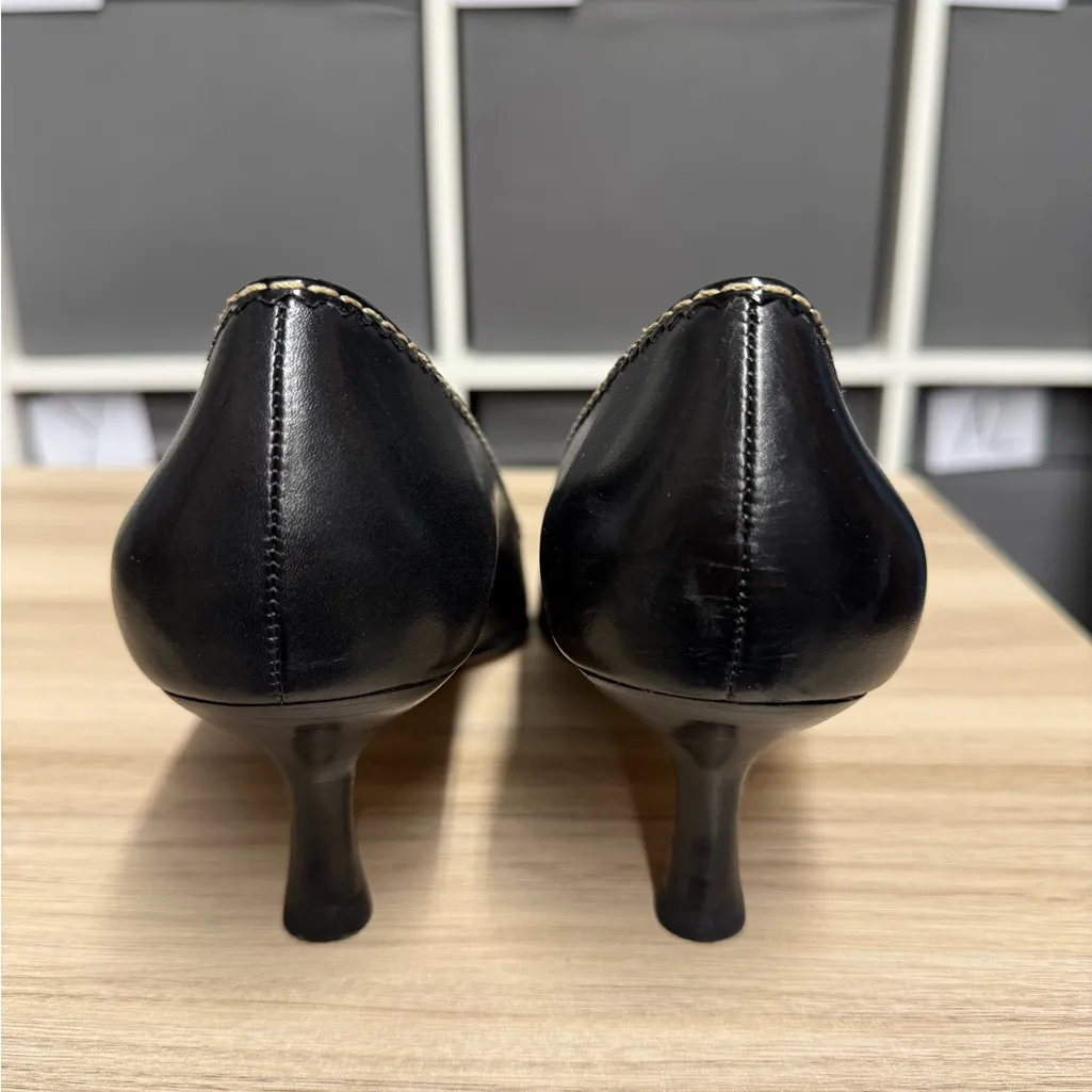 Cole Haan Elegant Black Buckle Pointed Toe Kitten Heel Pumps - Image 3