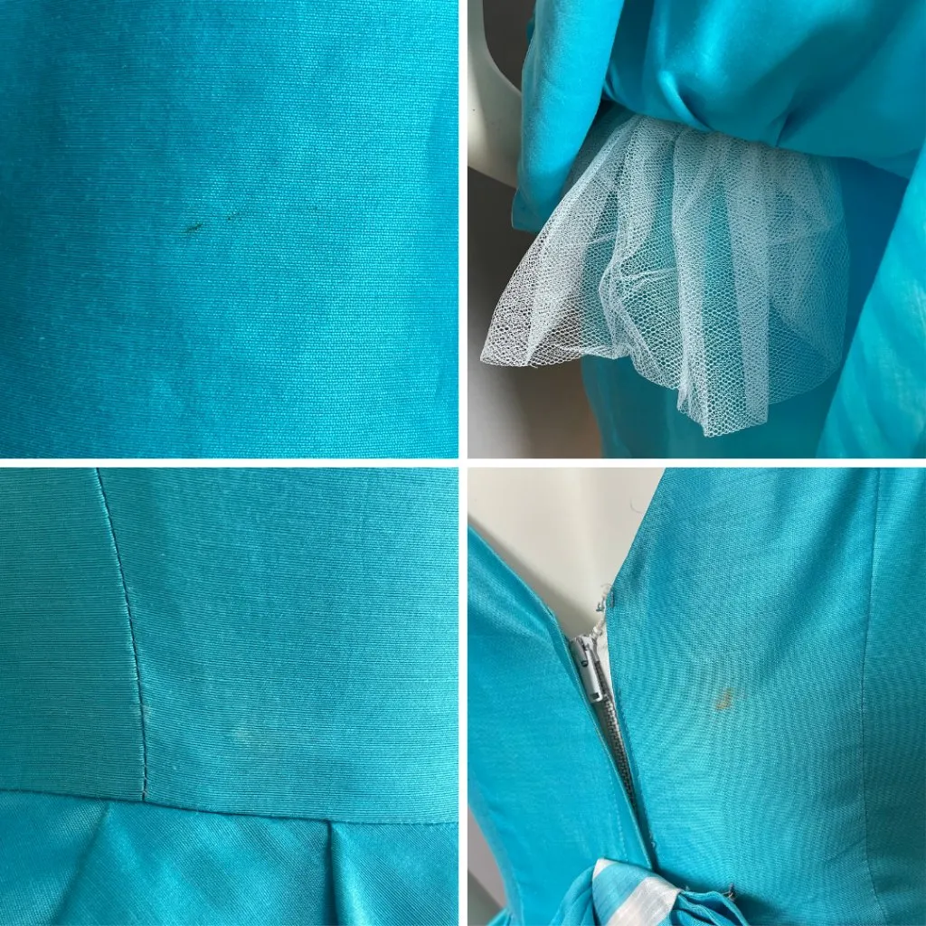 Vintage 1960s Lilli Ann Dress FLAWS Wounded Bird Peplum Skirt Blue White Stripes Size XXS - Image 11